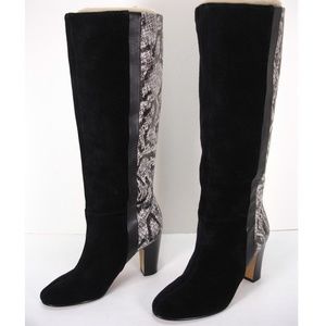 MRKT “Hallie” Genuine Suede Boots with Snake Print Detail